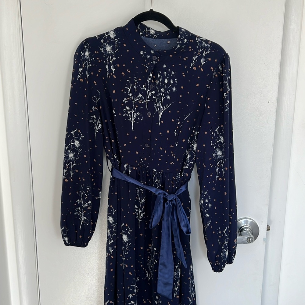 SHEIN, L, Dark Blue Modest Long sleeve maxi dress